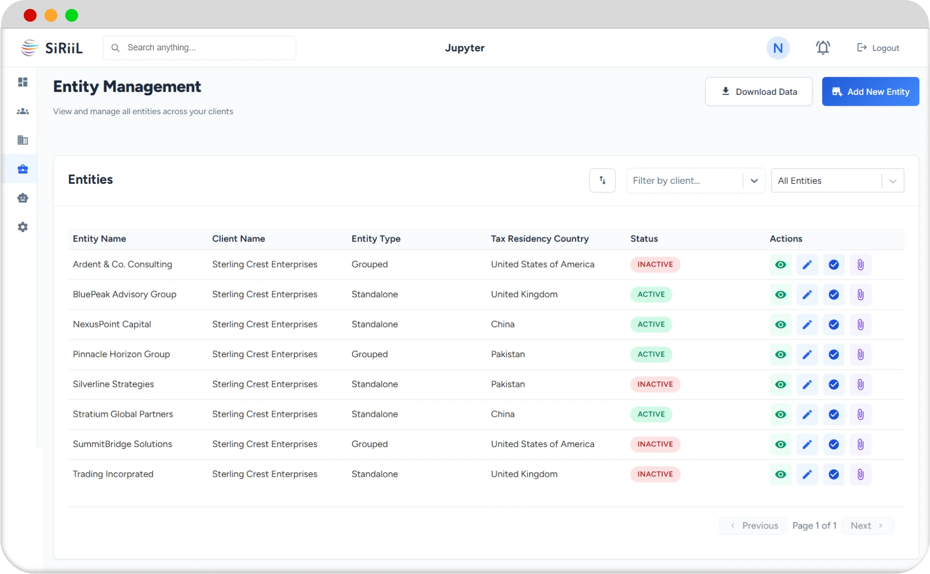 Entity Management Screen